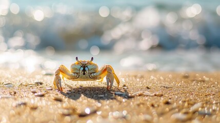 Small sea crab on the beach sand on the background
