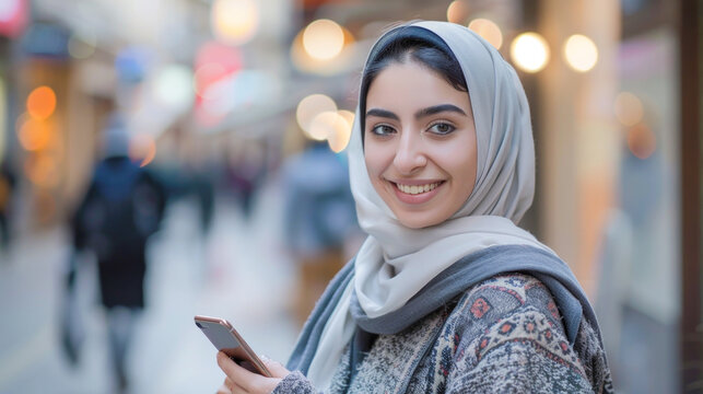 Young middle east woman smiling confident using smartphone at street