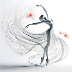 Ai generates beautiful a woman ballerina dance motion line style black and white luxury makeup beauty aesthetics illustration
