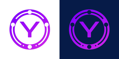 letter Y logo design with dotted gradient digital circles, for digital, technology, data