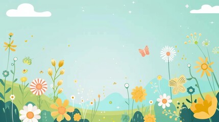 Fototapeta na wymiar Seasonal allergy vector illustration clip art. Spring field with flowers and pollen.