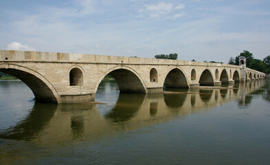 Fototapeta na wymiar Meric Bridge, located in Edirne, Turkey, was built in 1847.