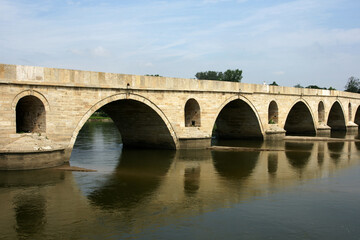 Fototapeta na wymiar Meric Bridge, located in Edirne, Turkey, was built in 1847.