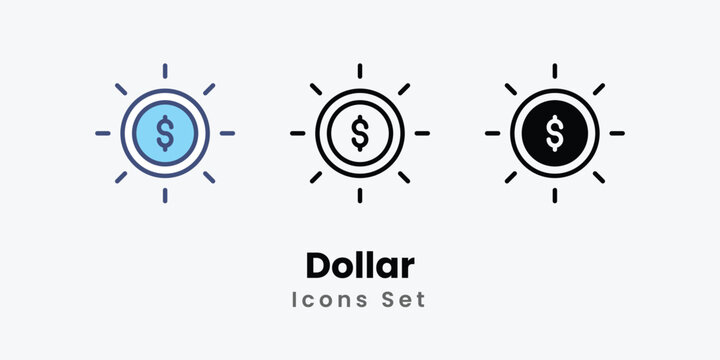 Dollar icon thin line and glyph vector icon stock illustration