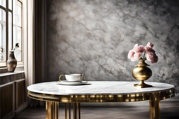 Elegant brass and marble table With copyspace for text