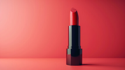 vibrant red lipstick in a luxurious black casing on a matching red background