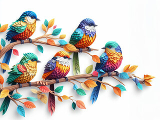 Paper cutout songbirds - obrazy, fototapety, plakaty