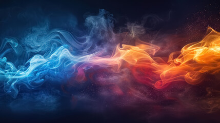 ethereal dance of vibrant smoke waves on a dark backdrop - obrazy, fototapety, plakaty