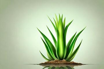 illustration of green aloe sprout on bright background with copyspace