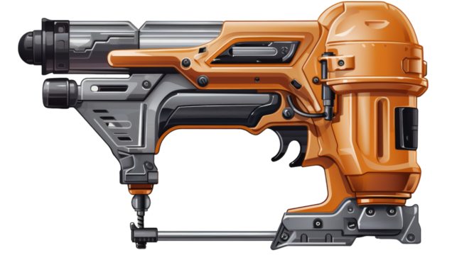 An orange and silver electric driller energizes against a clean white backdrop