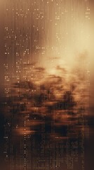 Brown animation of glitched looping binary codes over fog-covered background pattern banner with copy space 
