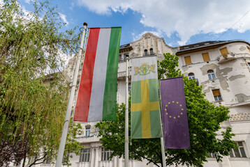 Budapest, Hungarian and European Union Flags