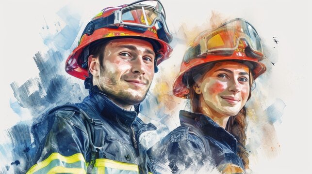 Vector illustration drawing portrait of firefighter