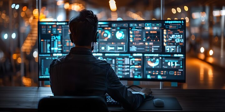 Utilizing a futuristic virtual screen for lean project management in Agile software development. Concept Futuristic Technology, Virtual Collaboration, Lean Project Management