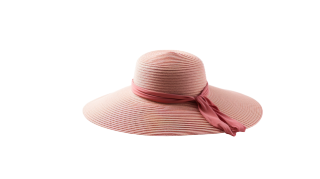 A pink floppy hat adorned with a delicate pink ribbon around the brim