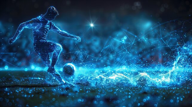 Abstract digital image of a football player with the ball in the moving foot