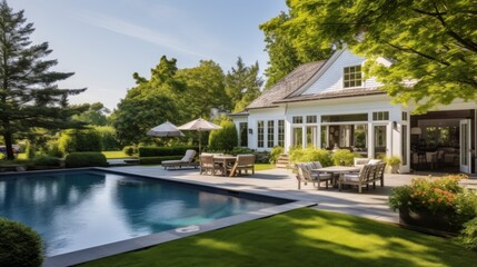 Mediterranean inspired villa with a sprawling garden and a private beach access in the exclusive Hamptons, New York