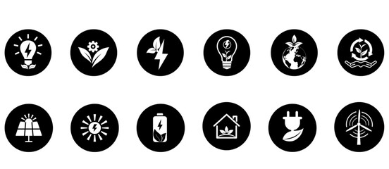 Eco friendly and sustainable concept icon set. Renewable energy, green future
