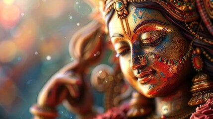Fototapeta na wymiar Close-up of 3D rendering of Goddess Lakshmi sculpture