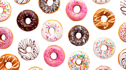 various doughnuts on transparent background