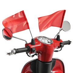 Fototapeta premium A red flag is placed on the head of a red motorcycle isolated on transparent background, cut out, png