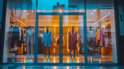 Revolutionizing Fashion Retail: Sleek and Contemporary Style Boutique Displaying Latest Trends with the Help of Advanced Technology - obrazy, fototapety, plakaty