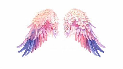 Fototapeta na wymiar Cute pair of angel wings over plain background