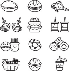 Fast Food Thin Line Icon Set on white background