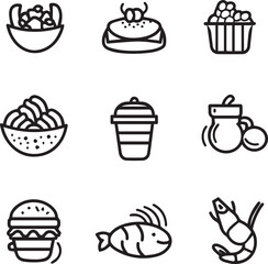 Fast Food Thin Line Icon Set on white background