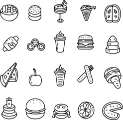 Fast Food Thin Line Icon Set on white background