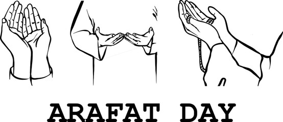 arafat day (holy islamic day) in arabic calligraphy isolated on white, Eid al-Adha or Hajj Mabroor or Arafat day in calligraphy means (blessing days), Islamic charity designs, line art vector 