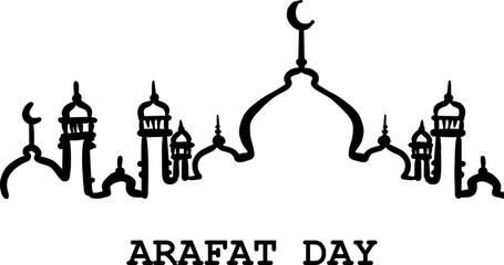 arafat day (holy islamic day) in arabic calligraphy isolated on white, Eid al-Adha or Hajj Mabroor or Arafat day in calligraphy means (blessing days), Islamic charity designs, line art vector 