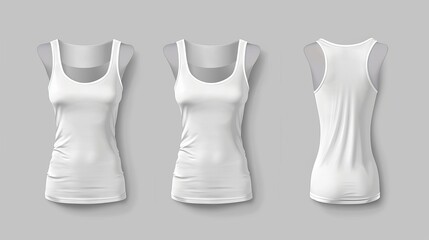 White tank top template without design on a gray background. vector file with front, back, and side views - obrazy, fototapety, plakaty