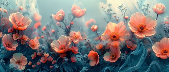 Generative AI's florals in a shroud of sheer whimsy - obrazy, fototapety, plakaty