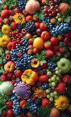 Naklejka na ściany i meble Variety of fresh fruits and vegetables