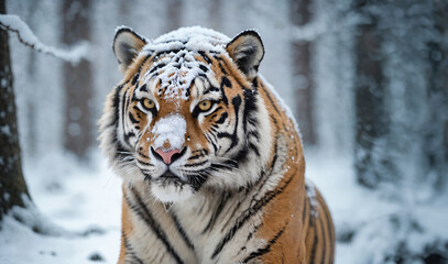 Tiger in a snow covered forest - 774274764