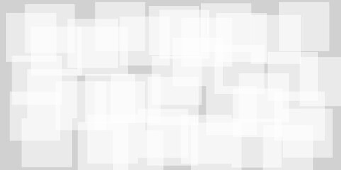 Abstract background with white and gray transparent material in squares shapes with geometric style. Space design concept. Decorative web layout or poster, banner.