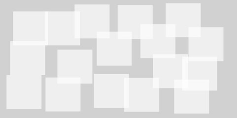 Abstract background with white and gray transparent material in squares shapes with geometric style. Space design concept. Decorative web layout or poster, banner.