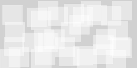 Abstract background with white and gray transparent material in squares shapes with geometric style. Space design concept. Decorative web layout or poster, banner.