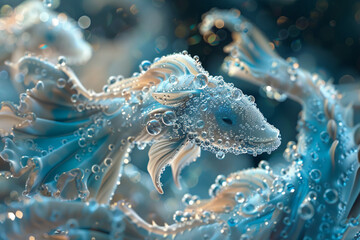 Generate a surreal underwater world where abstract marine animals dance in a ballet of elegance and...