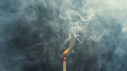 close-up of smoke rising from a snuffed match against a gray backdrop - obrazy, fototapety, plakaty