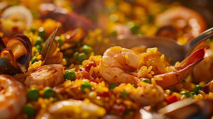 Delicious Traditional Spanish Seafood Paella Close-up