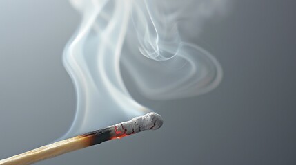 close-up of smoke rising from a snuffed match against a gray backdrop - obrazy, fototapety, plakaty