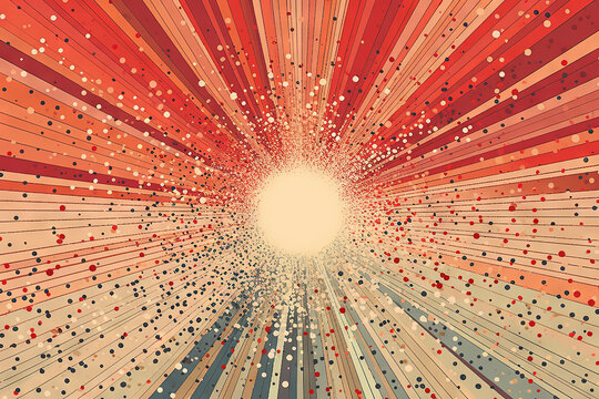 Sun burst in retro style with grungy dots. Vintage sun rays background.
