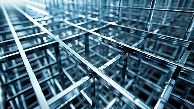 close-up of a metal grid system used in technology. modern architecture background image in an abstract style