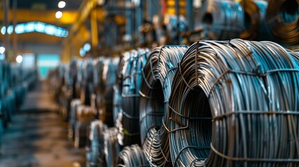 coils of steel or iron wire piled in the metalworking sector. annealing wire drawing - obrazy, fototapety, plakaty