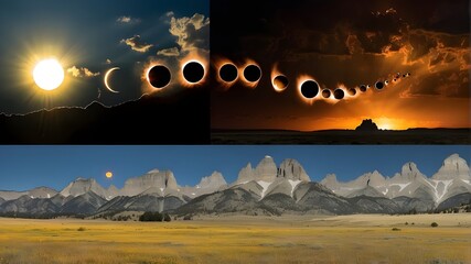 USA: Wyoming. An electronic composite picture of the eclipse's phases - obrazy, fototapety, plakaty
