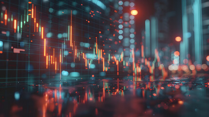 Thrilling Stock Market Visualization: A Dynamic 3D Graph Illustrating Real-Time Fluctuations, Capturing Volatility and Excitement in Trading - obrazy, fototapety, plakaty