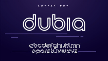 Dubla Double line monogram alphabet and tech fonts. Lines font regular uppercase and lowercase. Vector illustration. - obrazy, fototapety, plakaty