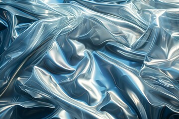 Reflective blue satin fabric with elegant folds